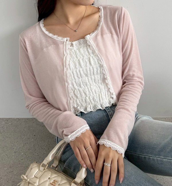  「レース付きカットカーディガン」|プルオーバー|