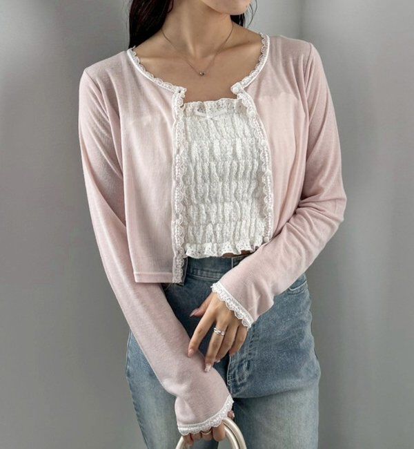  「レース付きカットカーディガン」|プルオーバー|