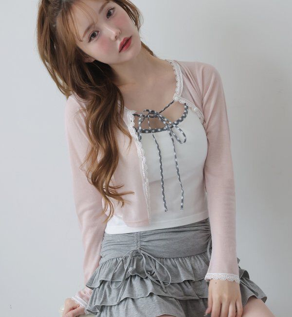  「レース付きカットカーディガン」|プルオーバー|