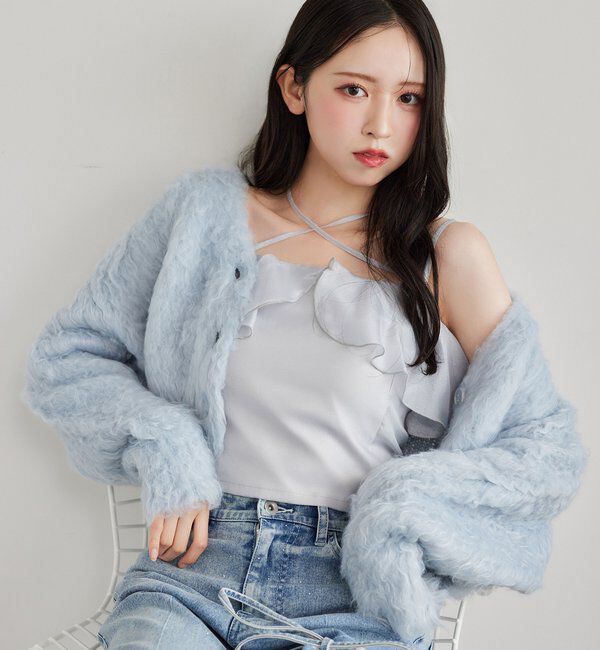  「クロスフリルキャミ」|シャツ・ブラウス|サックスブルー