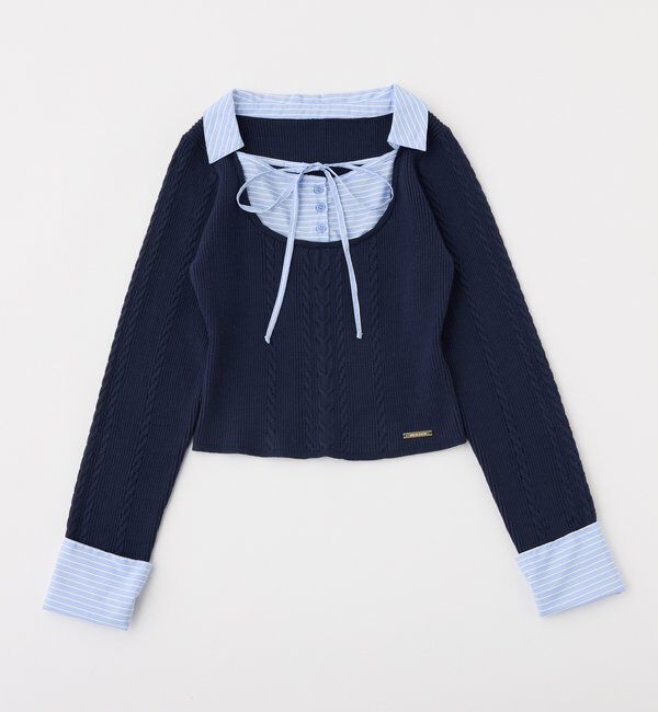  「シャツドッキングレイヤード風ニット」|ニット・セーター|