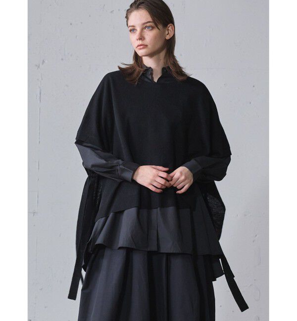 MIDIUMISOLID「MIDIUMISOLID for Ladies サイドリボンポンチョ」|ニット・セーター|ブラック