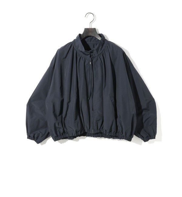 MIDIUMISOLID「MIDIUMISOLID for Ladies コットン/ナイロンスピンドルギャザーブルゾン」|テーラードジャケット|ネイビー