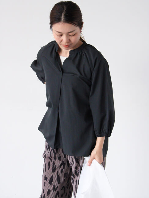 Lugnoncure「【イージーケア】7分袖スキッパーブラウス」|シャツ・ブラウス|チャコールグレー