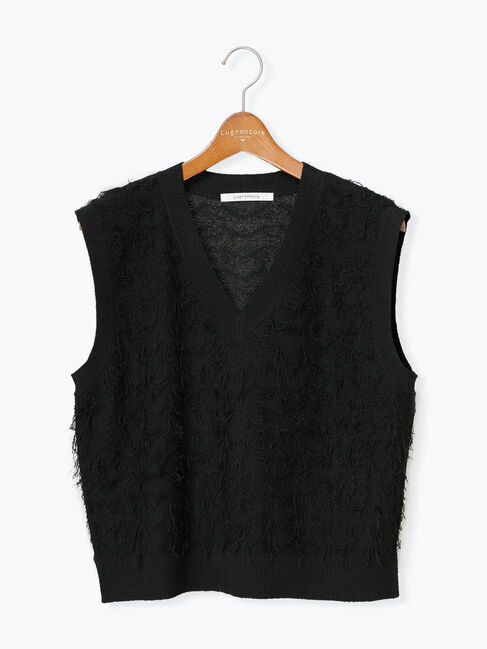 Lugnoncure「ジャカードフリンジベスト」|ニット・セーター|ブラック