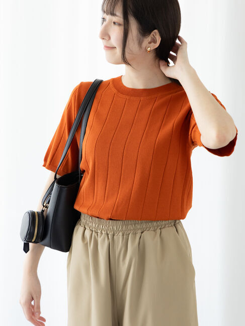 Te chichi TERRASSE「ワイドリブ半袖クルーネックニット」|ニット・セーター|