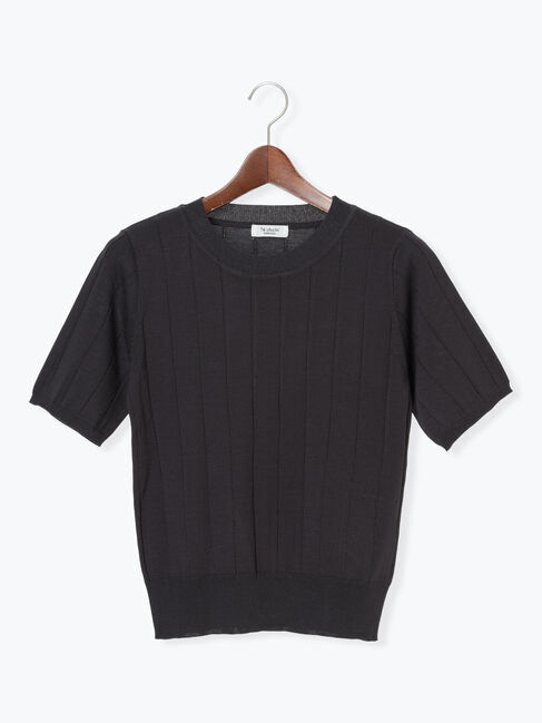 Te chichi TERRASSE「ワイドリブ半袖クルーネックニット」|ニット・セーター|チャコールグレー