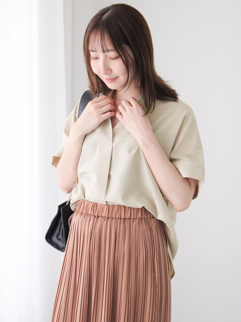 Te chichi TERRASSE「【セットアップ可】麻調スキッパーブラウス」|シャツ・ブラウス|ベージュ