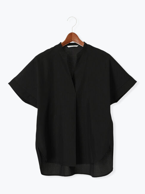 Te chichi TERRASSE「【セットアップ可】麻調スキッパーブラウス」|シャツ・ブラウス|ブラック