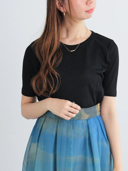 Te chichi「ハーフスリーブレイヤードシアーTOPS」|Tシャツ・カットソー|ブラック