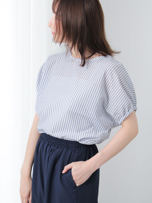 Te chichi TERRASSE「【ｲｰｼﾞｰｹｱ/接触冷感】無地/柄アソートパフスリーブブラウス」|シャツ・ブラウス|ネイビー