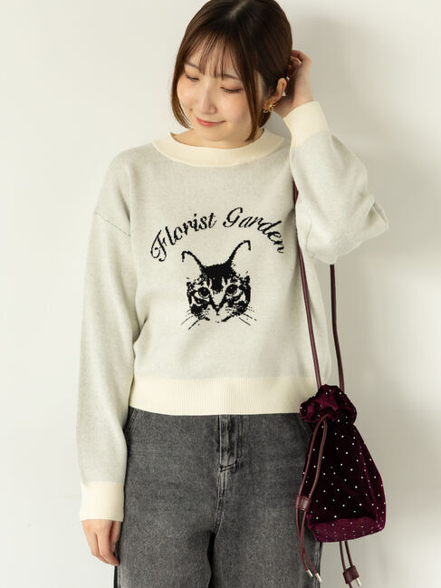 Te chichi TERRASSE「猫モチーフロゴニット」|ニット・セーター|オフホワイト