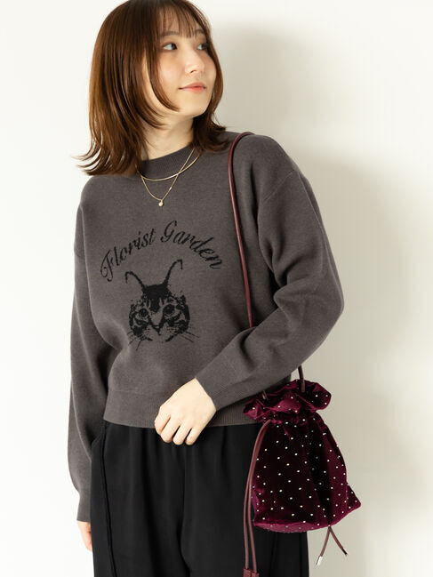 Te chichi TERRASSE「猫モチーフロゴニット」|ニット・セーター|チャコールグレー