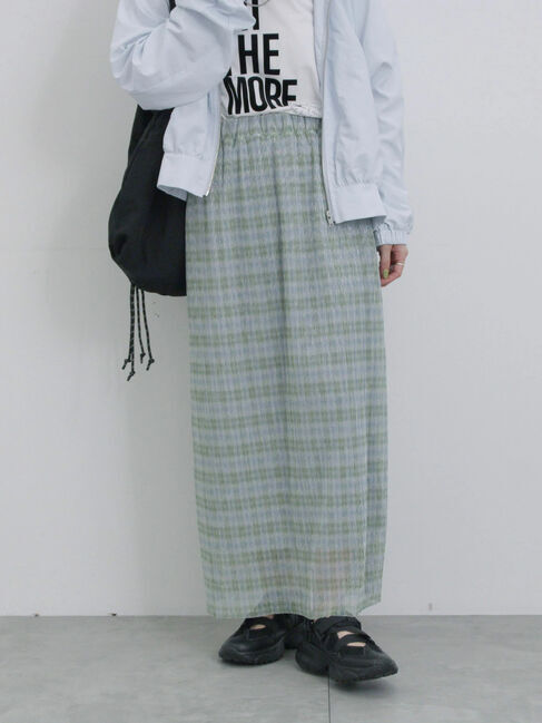 Samansa Mos2 blue「ラメプリーツアソート柄スカート」|スカート|グリーン