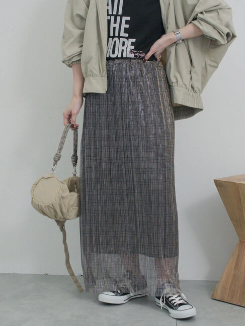 Samansa Mos2 blue「ラメプリーツアソート柄スカート」|スカート|