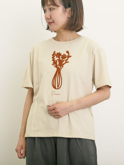 Samansa Mos2「花瓶柄コード刺繍Tシャツ」|Tシャツ・カットソー|