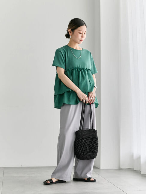 Samansa Mos2 blue「【接触冷感】ドッキングティアードプルオーバー」|Tシャツ・カットソー|