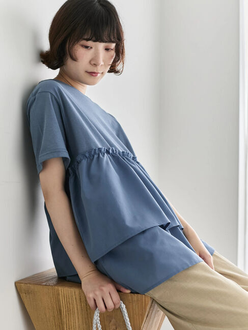 Samansa Mos2 blue「【接触冷感】ドッキングティアードプルオーバー」|Tシャツ・カットソー|