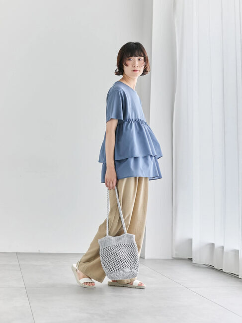 Samansa Mos2 blue「【接触冷感】ドッキングティアードプルオーバー」|Tシャツ・カットソー|