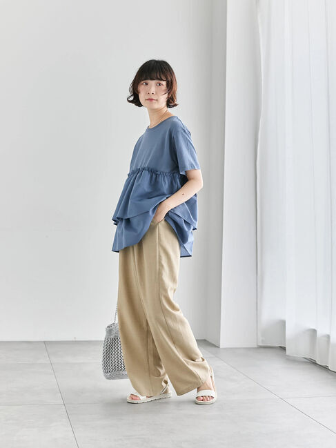 Samansa Mos2 blue「【接触冷感】ドッキングティアードプルオーバー」|Tシャツ・カットソー|