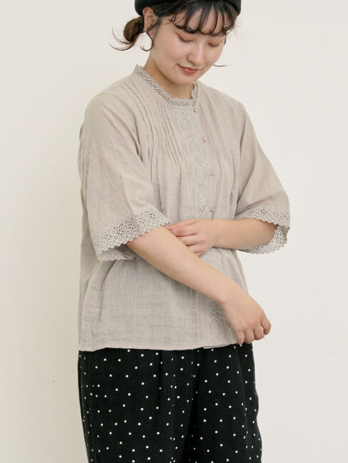 Samansa Mos2「ドビーストライプレースブラウス」|シャツ・ブラウス|