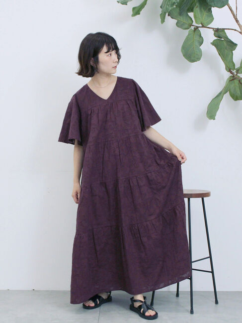 Samansa Mos2 blue「花ジャガードティアードワンピース」|ワンピース|