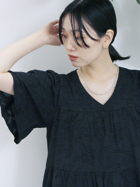 Samansa Mos2 blue「花ジャガードティアードワンピース」|ワンピース|