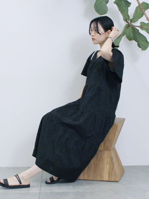 Samansa Mos2 blue「花ジャガードティアードワンピース」|ワンピース|