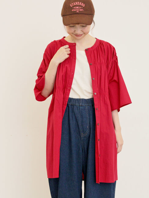 Samansa Mos2「シャーリングチュニック」|シャツ・ブラウス|レッド