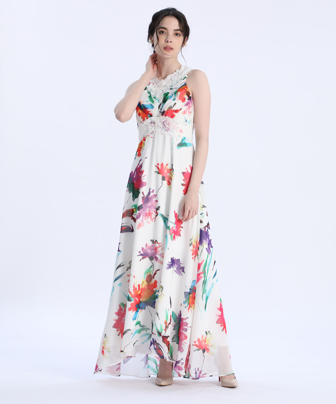 Maglie le cassetto「《M Maglie le cassetto》フラワープリントレースドレス」|ワンピース|