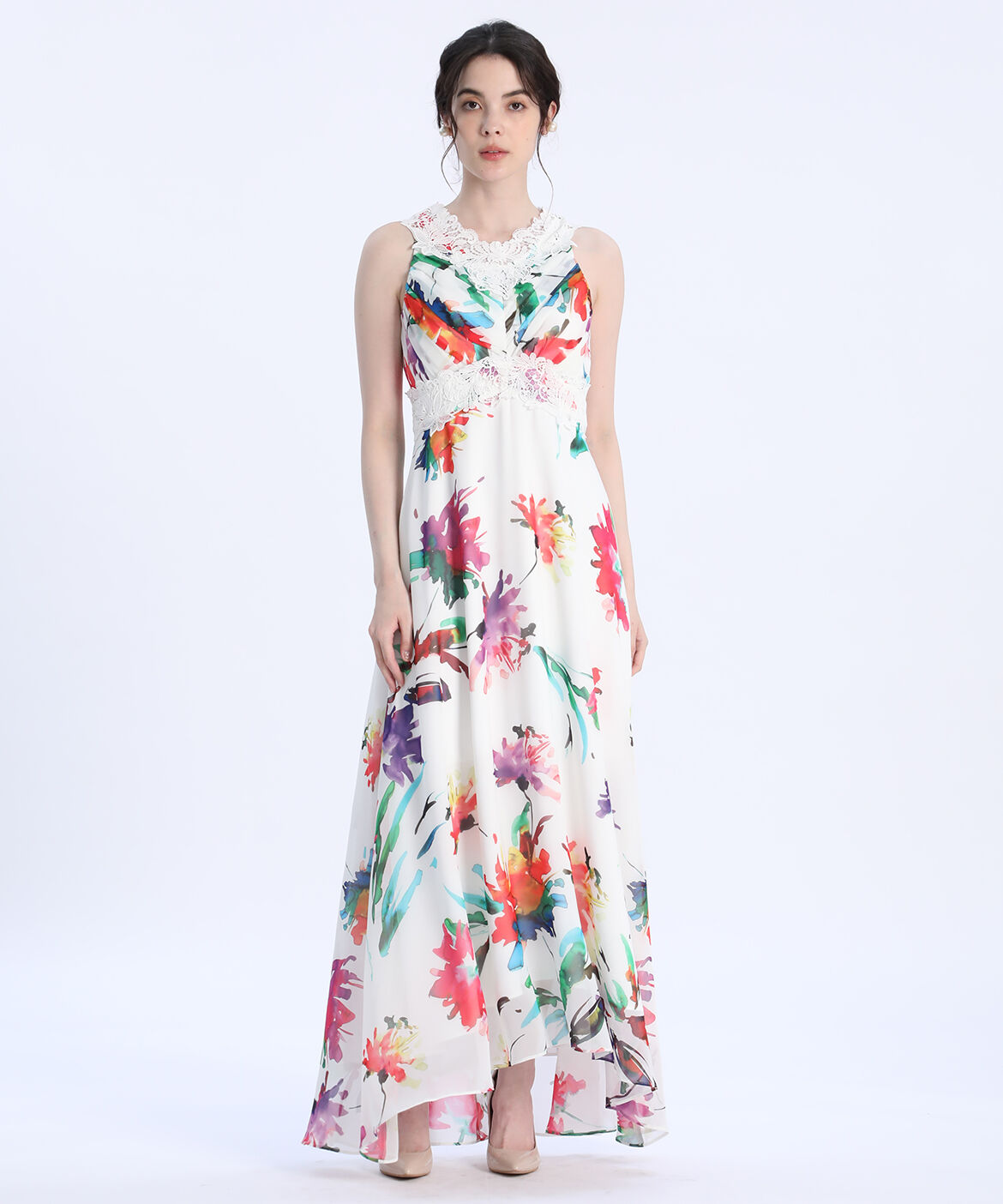 Maglie le cassetto「《M Maglie le cassetto》フラワープリントレースドレス」|ワンピース|