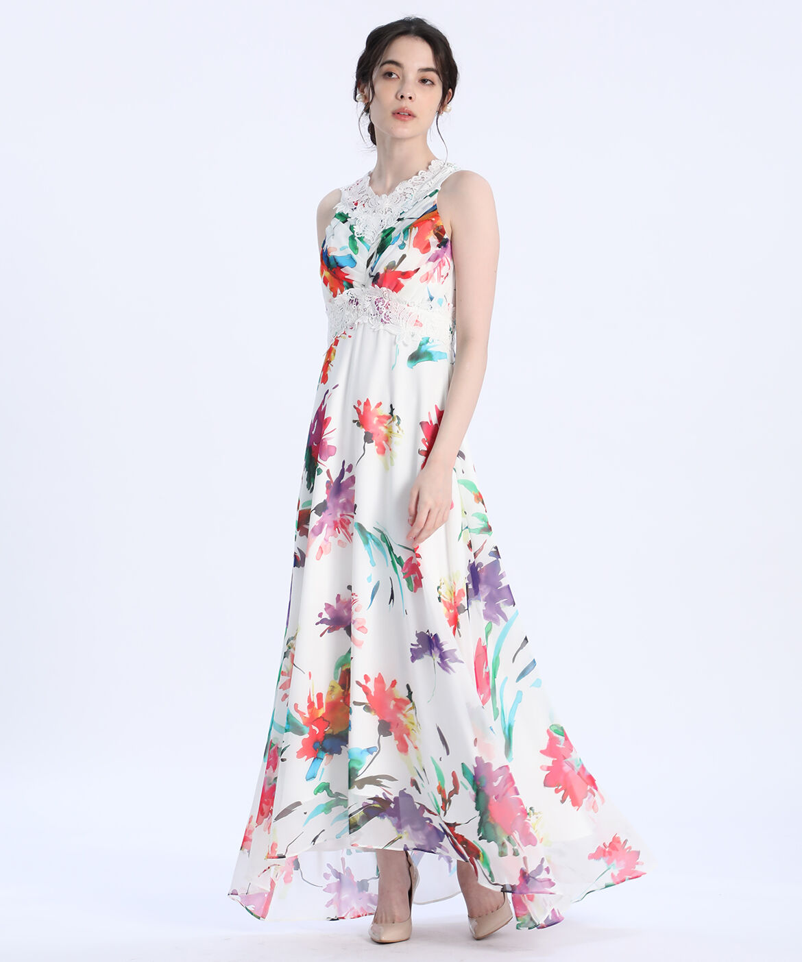 Maglie le cassetto「《M Maglie le cassetto》フラワープリントレースドレス」|ワンピース|