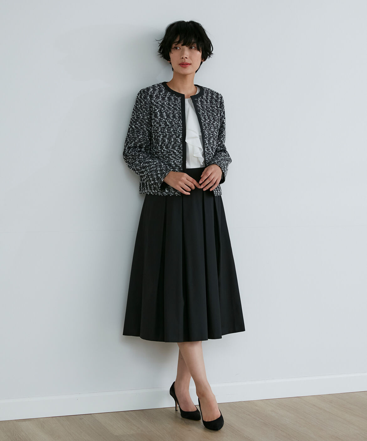 INED「《ROBE SUPERIOR CLOSET》ノーカラーツイードジャケット」|ノーカラージャケット|