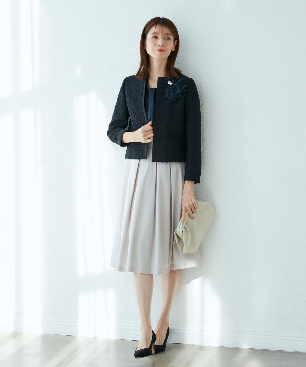 INED「《ROBE SUPERIOR CLOSET》ノーカラーツイードジャケット」|ノーカラージャケット|