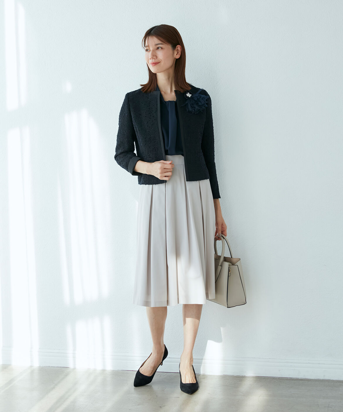 INED「《ROBE SUPERIOR CLOSET》ノーカラーツイードジャケット」|ノーカラージャケット|
