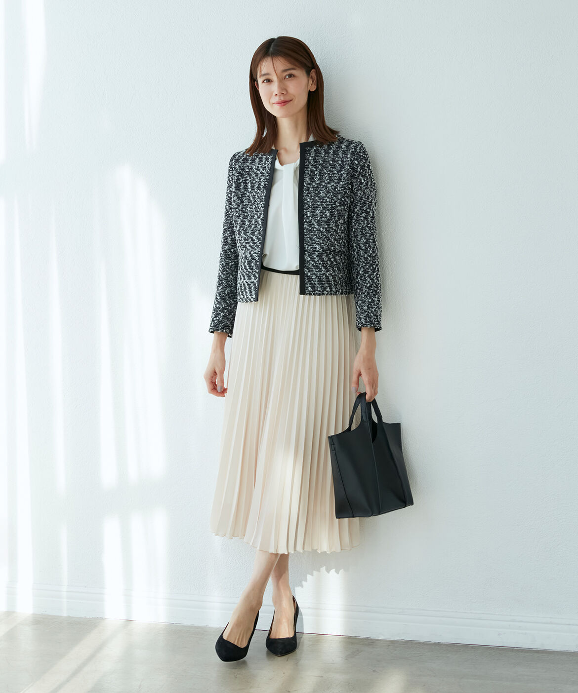 INED「《ROBE SUPERIOR CLOSET》ノーカラーツイードジャケット」|ノーカラージャケット|