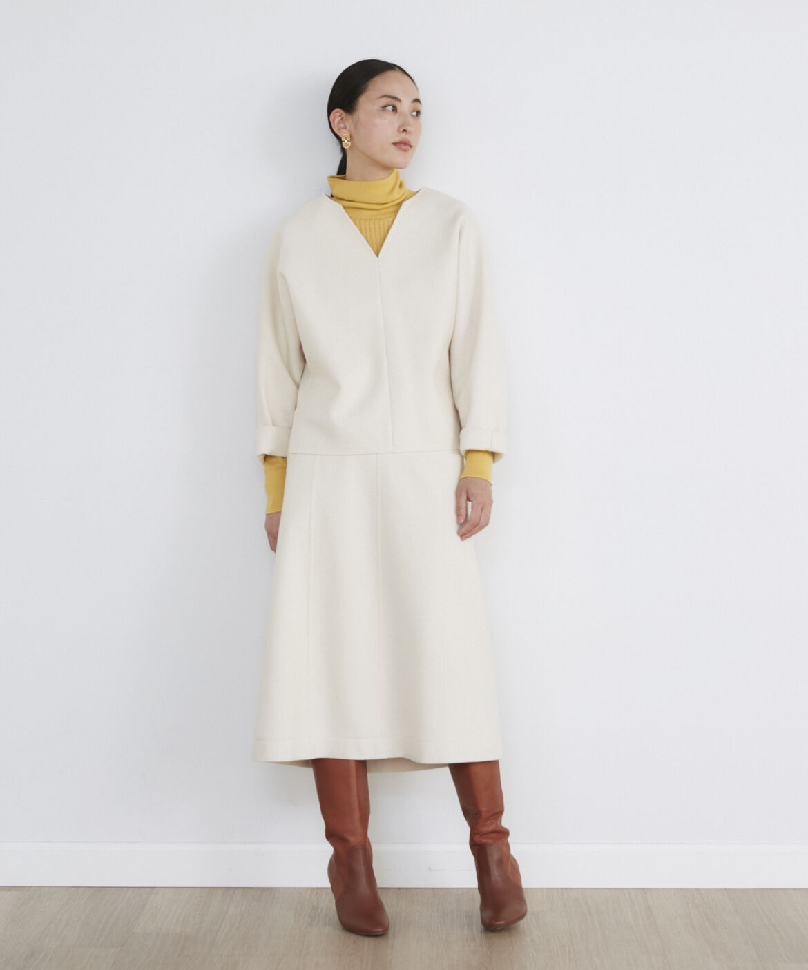 INED「《大きいサイズ》 Aラインミディスカート」|フレア|オフホワイト1