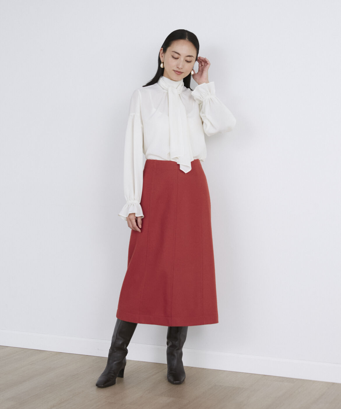 INED「《大きいサイズ》 Aラインミディスカート」|フレア|