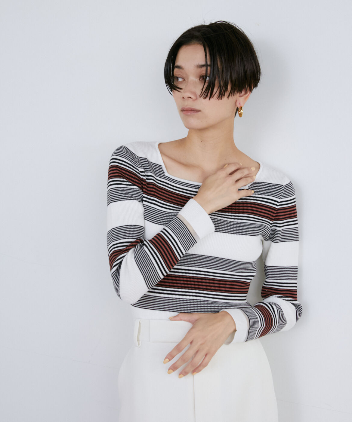 INED「《大きいサイズ》スクエアネックリブニット」|ニット・セーター|ボーダー7