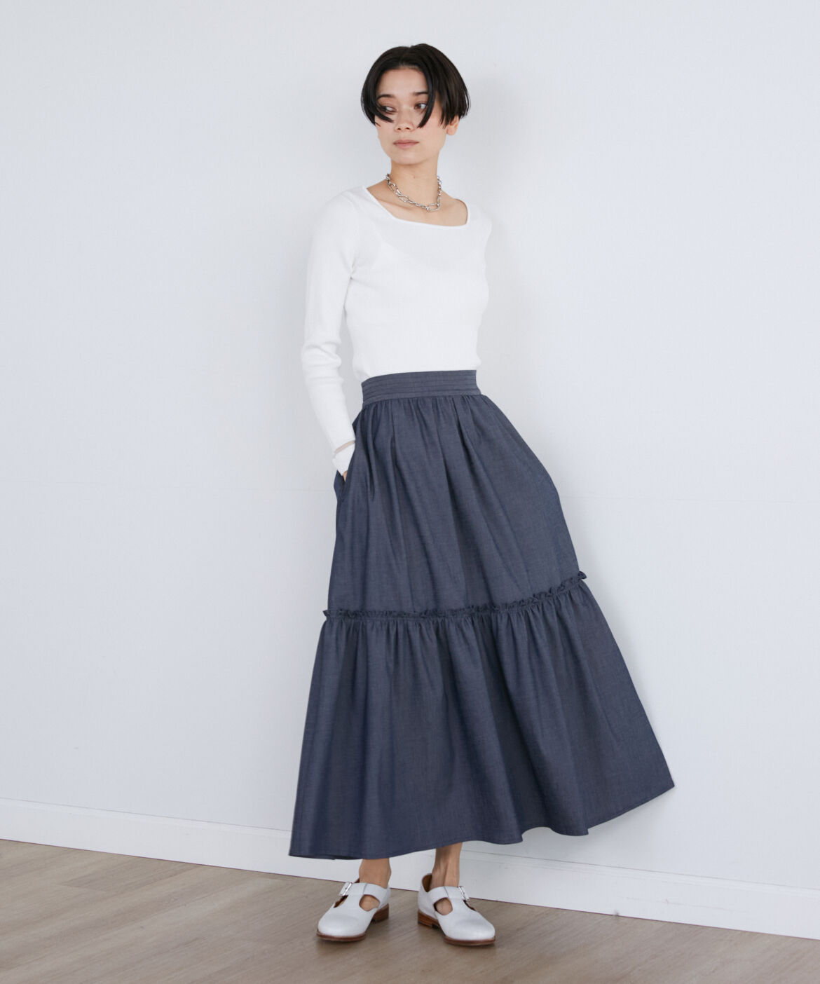 INED「《大きいサイズ》スクエアネックリブニット」|ニット・セーター|