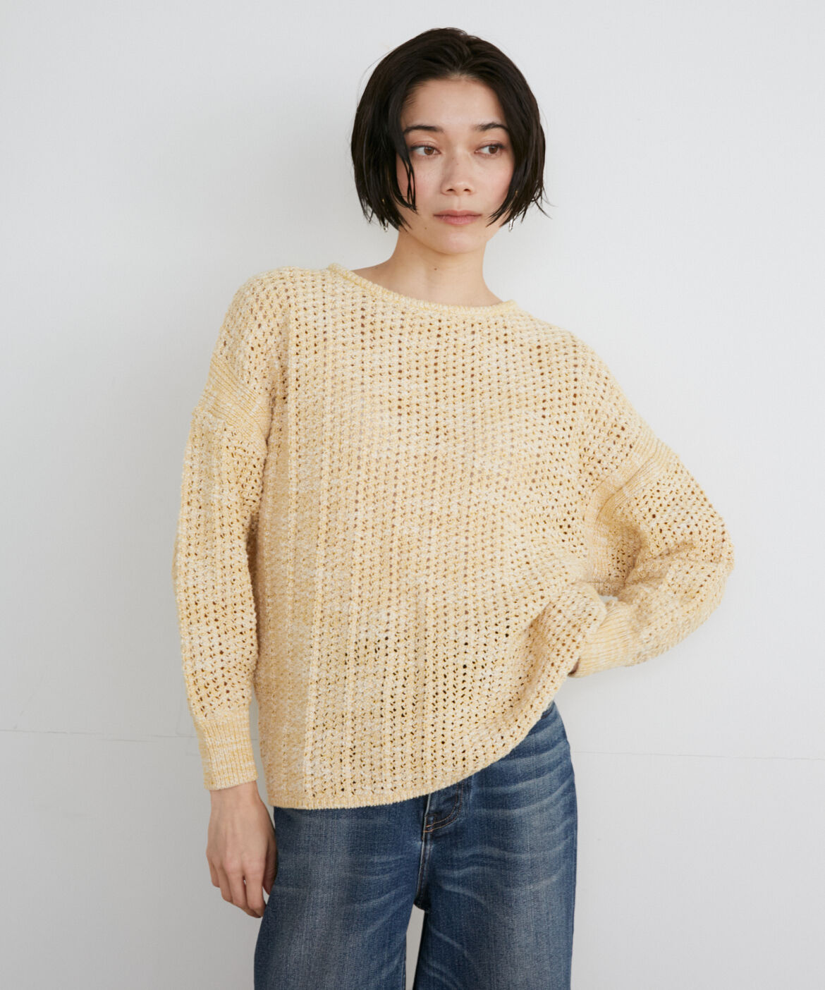 INED「透かし柄ニット」|ニット・セーター|イエロー