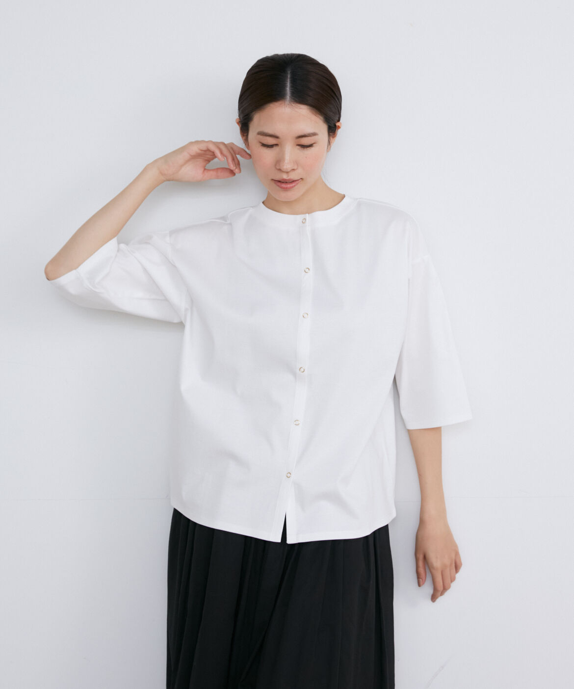 INED「2WAYドットボタン半袖カーディガン」|カーディガン|