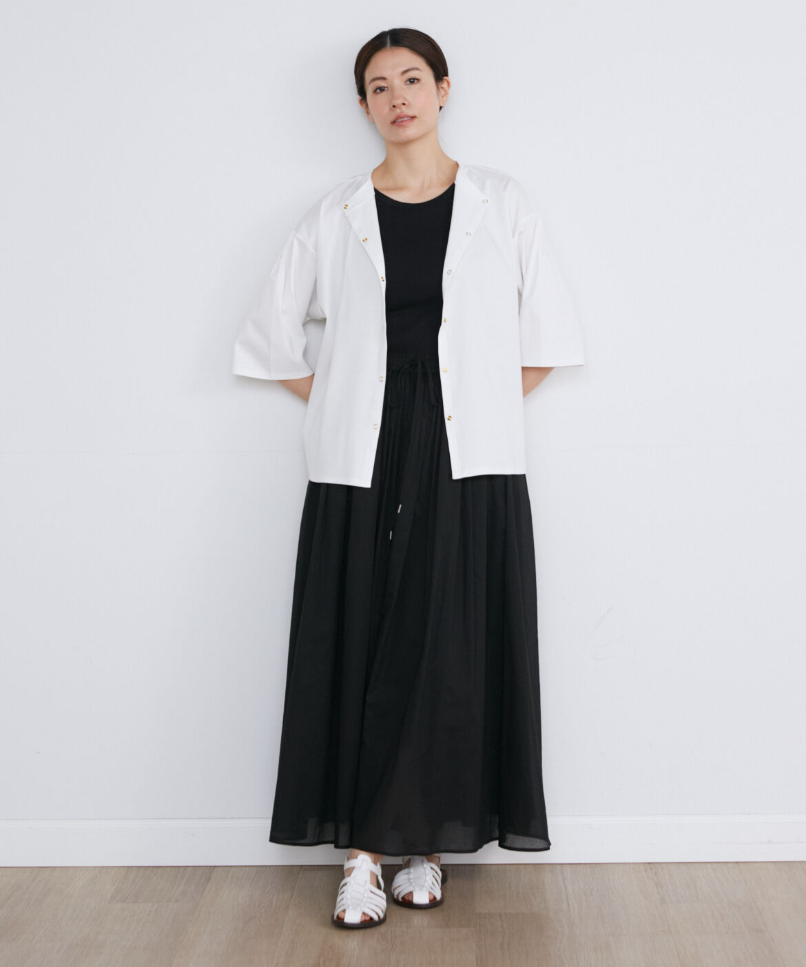 INED「2WAYドットボタン半袖カーディガン」|カーディガン|