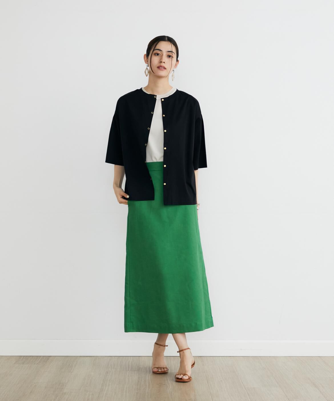 INED「2WAYドットボタン半袖カーディガン」|カーディガン|