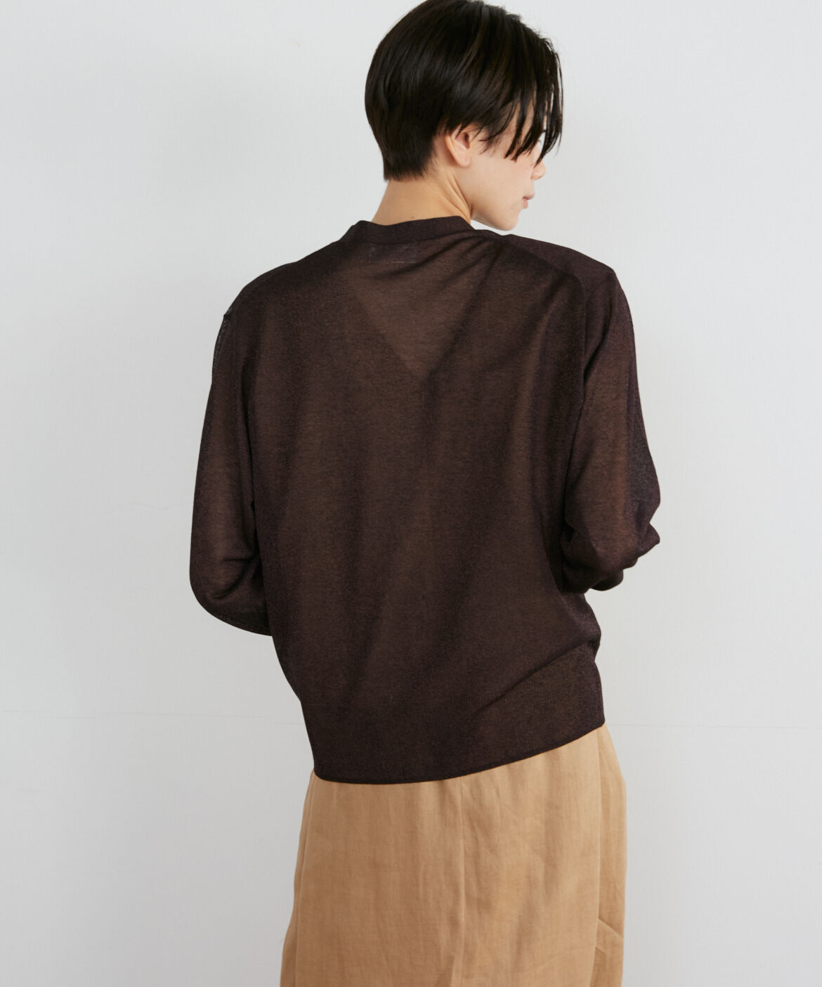 INED「《大きいサイズ》シャイニーシアーニットカーディガン《Luftrobe》」|カーディガン|