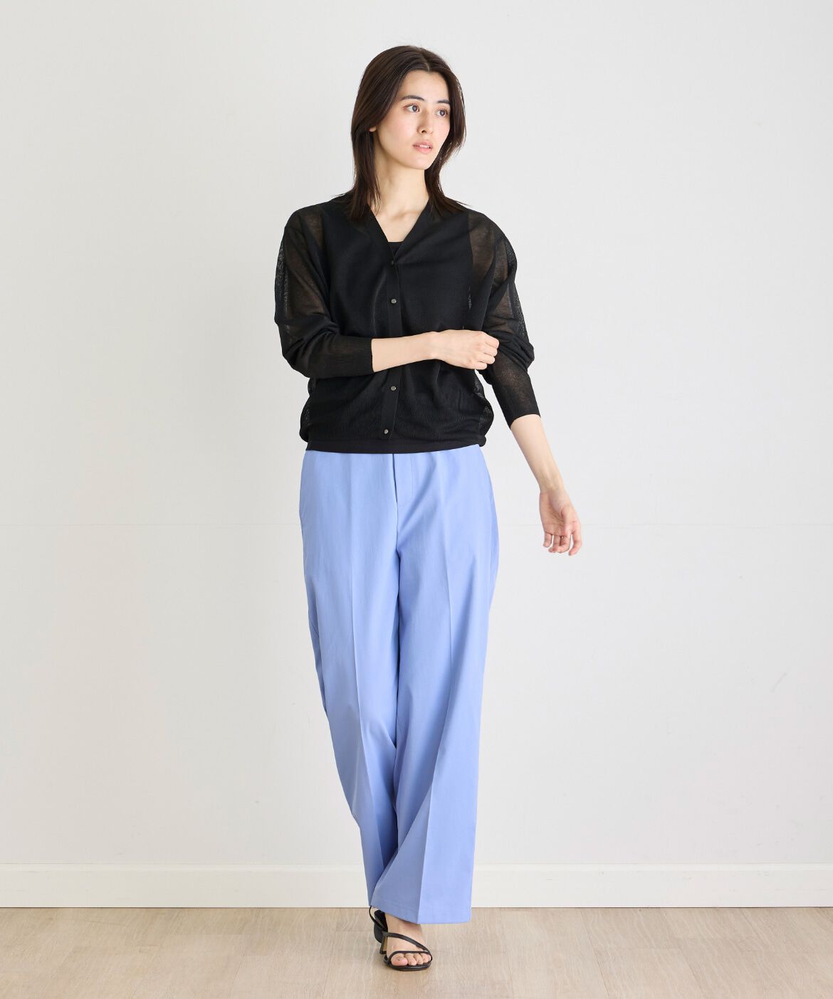 INED「《大きいサイズ》シャイニーシアーニットカーディガン《Luftrobe》」|カーディガン|