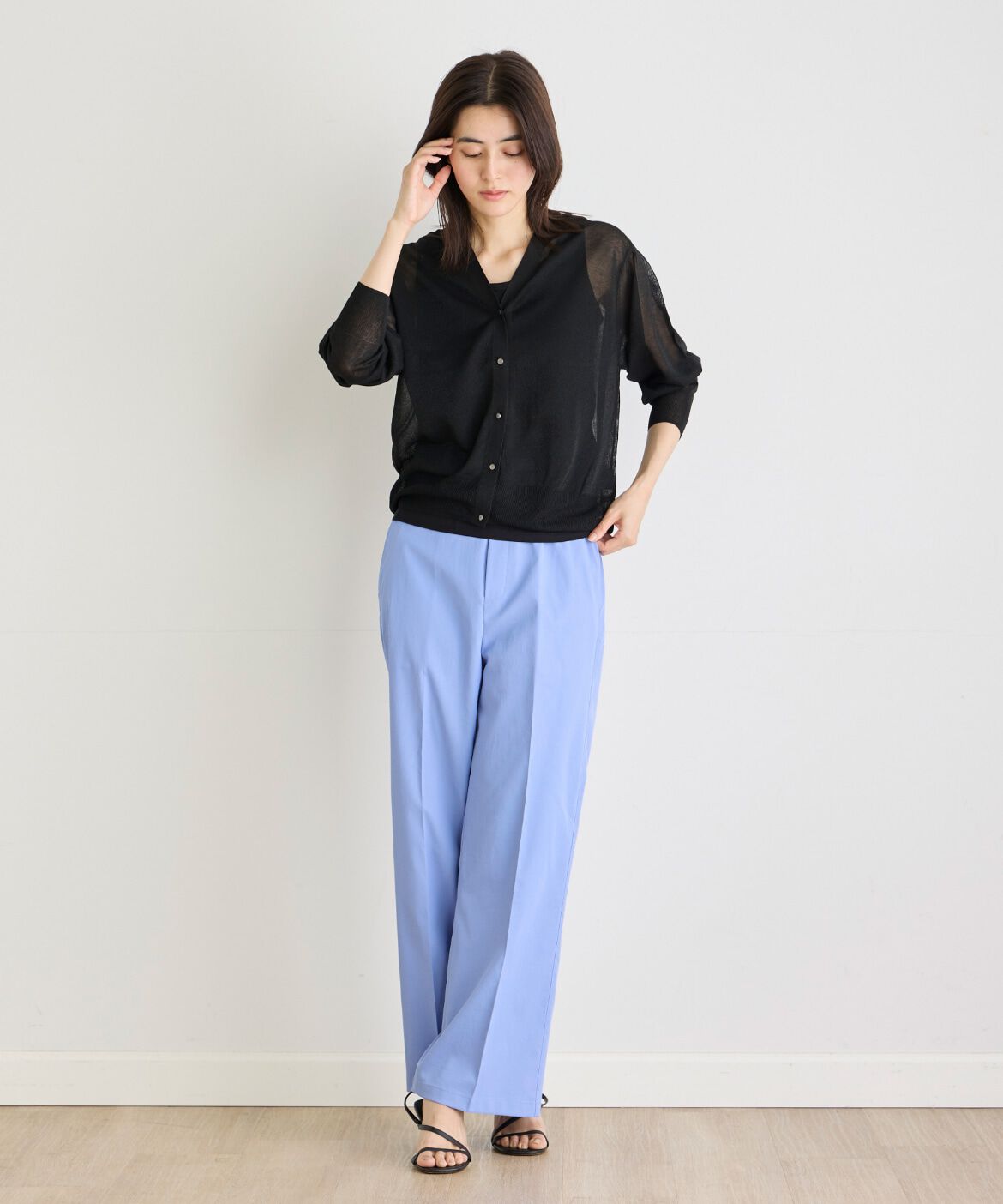 INED「《大きいサイズ》シャイニーシアーニットカーディガン《Luftrobe》」|カーディガン|