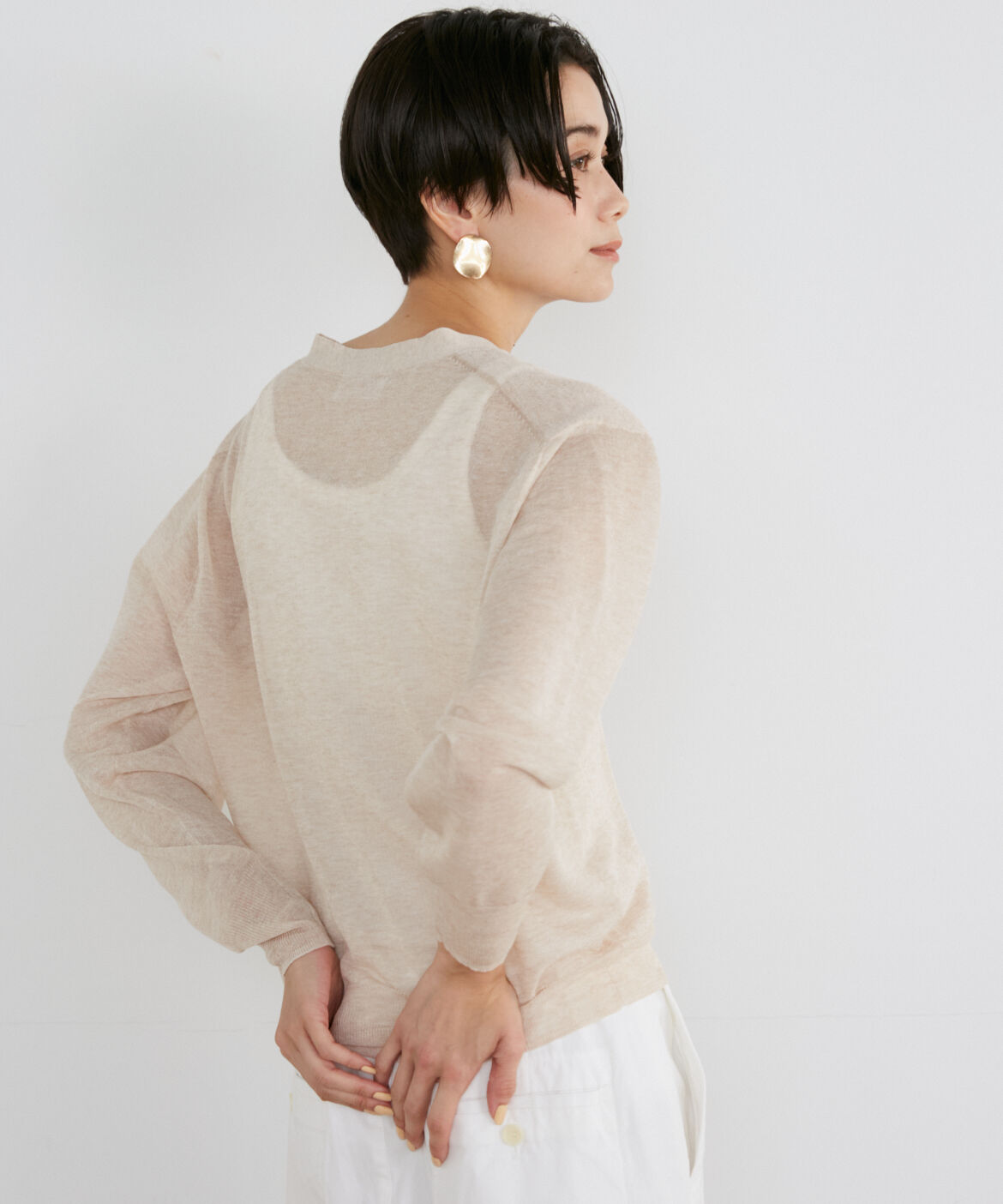 INED「《大きいサイズ》シャイニーシアーニットカーディガン《Luftrobe》」|カーディガン|