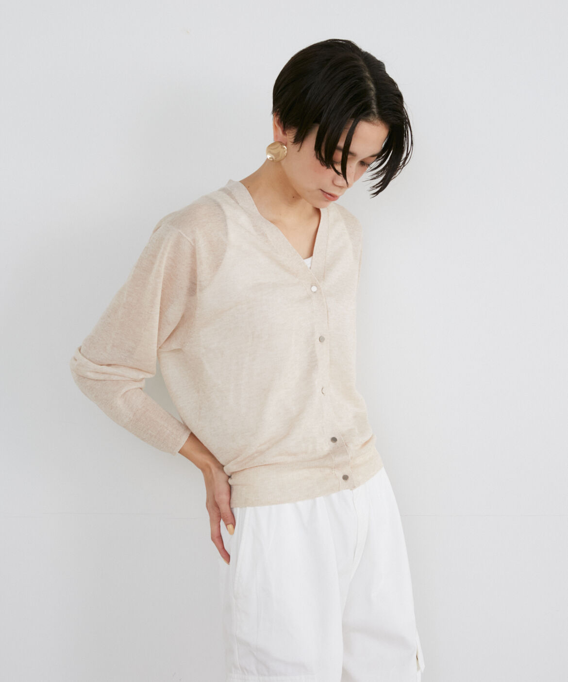 INED「《大きいサイズ》シャイニーシアーニットカーディガン《Luftrobe》」|カーディガン|