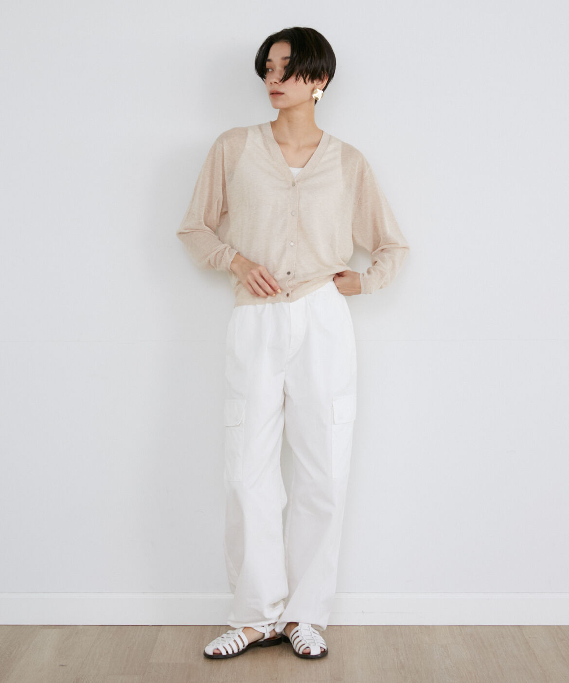 INED「《大きいサイズ》シャイニーシアーニットカーディガン《Luftrobe》」|カーディガン|